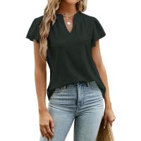 Polyester Women Short Sleeve T-Shirts slimming jacquard Solid PC