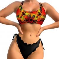 Polyester Tankinis Set backless & two piece printed leaf pattern Set