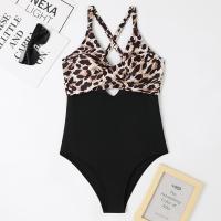 Polyester One-piece Swimsuit backless & hollow printed leopard PC
