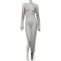 Glass Rhinestone & Polyester One-piece Dress see through look & hollow Solid : PC