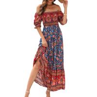 Rayon Waist-controlled One-piece Dress Polyester printed PC