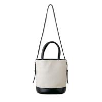 Canvas Bucket Bag Shoulder Bag large capacity & soft surface & attached with hanging strap PU Leather patchwork PC