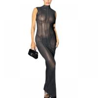 Polyester Slim Sexy Package Hip Dresses see through look & backless black PC