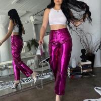 PU Leather Hip-hugger Women Long Trousers Solid PC