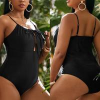 Polyester One-piece Swimsuit & skinny style Solid black PC