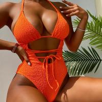 Polyester One-piece Swimsuit backless Solid orange PC