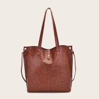 PU Leather Tote Bag Shoulder Bag large capacity & soft surface & attached with hanging strap Solid coffee PC