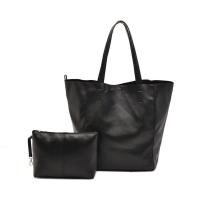 PU Leather Tote Bag Shoulder Bag large capacity & soft surface & two piece Solid Set