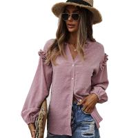 Polyester Slim Women Long Sleeve Shirt patchwork Solid pink PC