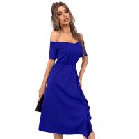 Polyester Slim & High Waist One-piece Dress side slit & backless patchwork Solid blue PC