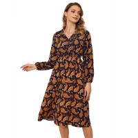 Polyester & Cotton Waist-controlled & A-line One-piece Dress printed Plant PC