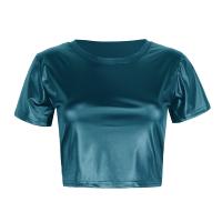 PU Leather Slim Women Short Sleeve T-Shirts slimming Solid PC