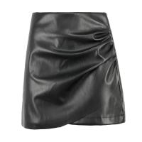 PU Leather A-line Skirt flexible & loose Solid black PC