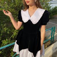 Polyester Waist-controlled & Ball Gown One-piece Dress & fake two piece patchwork Solid black PC