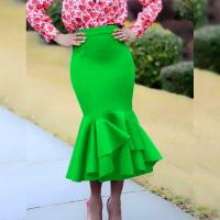 Spandex & Polyester Slim & Plus Size & Mermaid & High Waist Skirt patchwork Solid PC