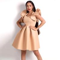 Spandex & Polyester scallop & Plus Size One-piece Dress slimming & deep V Solid PC