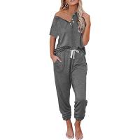Polyester Women Casual Set deep V & two piece Long Trousers & top patchwork Solid Set