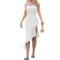 Acrylic Tassels Beach Dress side slit & hollow & tube knitted Solid PC