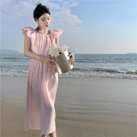 Polyester Waist-controlled & scallop & long style One-piece Dress Solid PC