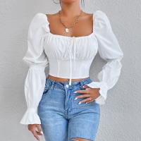 Polyester Waist-controlled & Slim Women Long Sleeve Shirt Solid white PC