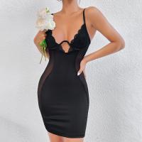 Polyamide & Polyester Sexy Package Hip Dresses see through look & deep V & backless patchwork Solid black PC
