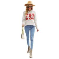 Viscose Fiber & Nylon Women Sweater side slit & loose jacquard lip pattern PC