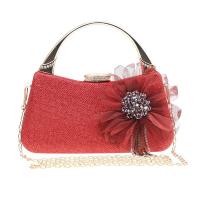 PU Leather & Chiffon hard-surface Handbag with chain & with rhinestone floral PC