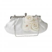 Silk Handbag with chain & soft surface & with rhinestone floral PC