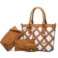 PU Leather Bag Suit large capacity & soft surface & four piece Argyle Set