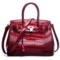 PU Leather Handbag lacquer finish & large capacity & soft surface crocodile grain PC