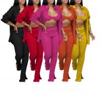 Poliéster Conjunto casual de las mujeres, Pantalones largos & sostén & capa, Sólido, más colores para elegir,  Conjunto
