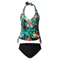 Spandex & Polyester Tankinis Set backless & two piece & padded printed leaf pattern Set