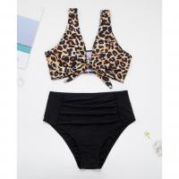 Polyester Plus Size Tankinis Set & two piece & padded printed leopard coffee Set