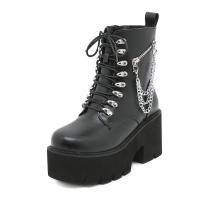 Rubber & PU Leather heighten & side zipper Women Martens Boots black Pair