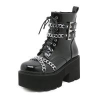 Rubber & PU Leather heighten & side zipper Women Martens Boots black Pair