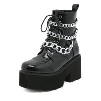 Rubber & PU Leather heighten & side zipper Women Martens Boots black PC