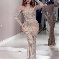 Polyester Waist-controlled & Slim & High Waist Long Evening Dress see through look patchwork Solid PC