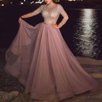 Polyester Waist-controlled & Slim & High Waist Long Evening Dress patchwork pink PC