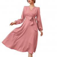 Polyester Waist-controlled & Slim One-piece Dress patchwork Solid pink PC
