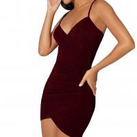 Polyester Slim Sexy Package Hip Dresses irregular & backless patchwork Solid wine red PC