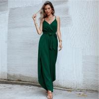 Polyester Slim Long Jumpsuit backless patchwork Solid green PC