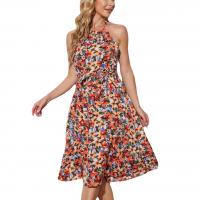 Polyester Waist-controlled & Slim One-piece Dress backless & off shoulder printed shivering multi-colored PC