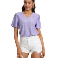 Spandex & Polyester Women Short Sleeve T-Shirts & hollow Solid purple PC