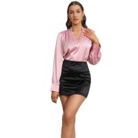 Spandex & Polyester Slim Women Long Sleeve Shirt patchwork Solid PC
