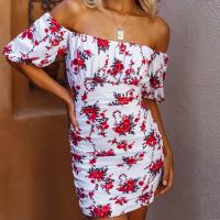 Polyester Sexy Package Robes hip Imprimé Floral Blanc pièce