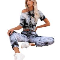 Polyester Women Casual Set & two piece Long Trousers & top Tie-dye camouflage Set