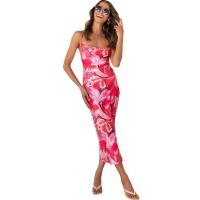 Polyester Sexy Package Robes hip Imprimé Fuchsia pièce
