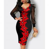 Polyester Sexy Package Hip Dresses mid-long style printed floral PC