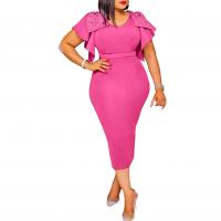 Spandex & Polyester scallop & Plus Size One-piece Dress mid-long style Solid PC