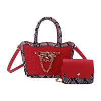 PU Leather Easy Matching Handbag with chain & large capacity & attached with hanging strap & two piece snakeskin pattern Set